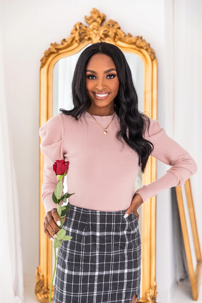 Kissing You Pink Fitted Puff Sleeve Sweater FINAL SALE | The Pink Lily Boutique