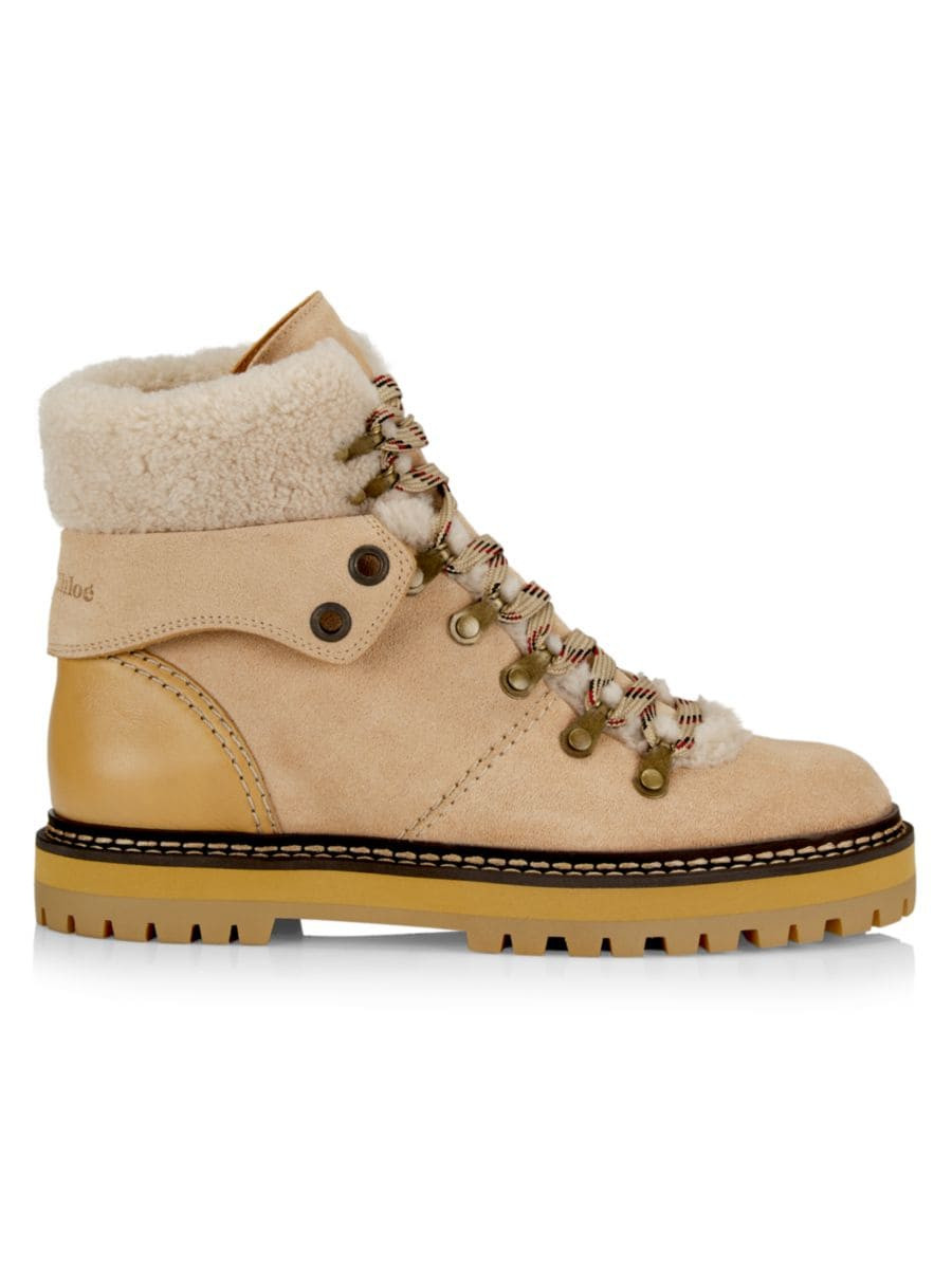 Eileen Shearling-Trimmed Lace-Up Boots | Saks Fifth Avenue