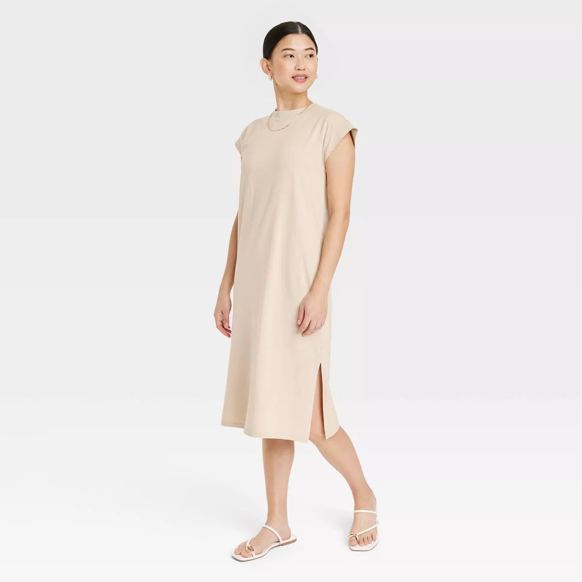 Women's Short Sleeve Midi Shirtdress - A New Day™ Cream/Black Striped S | Target