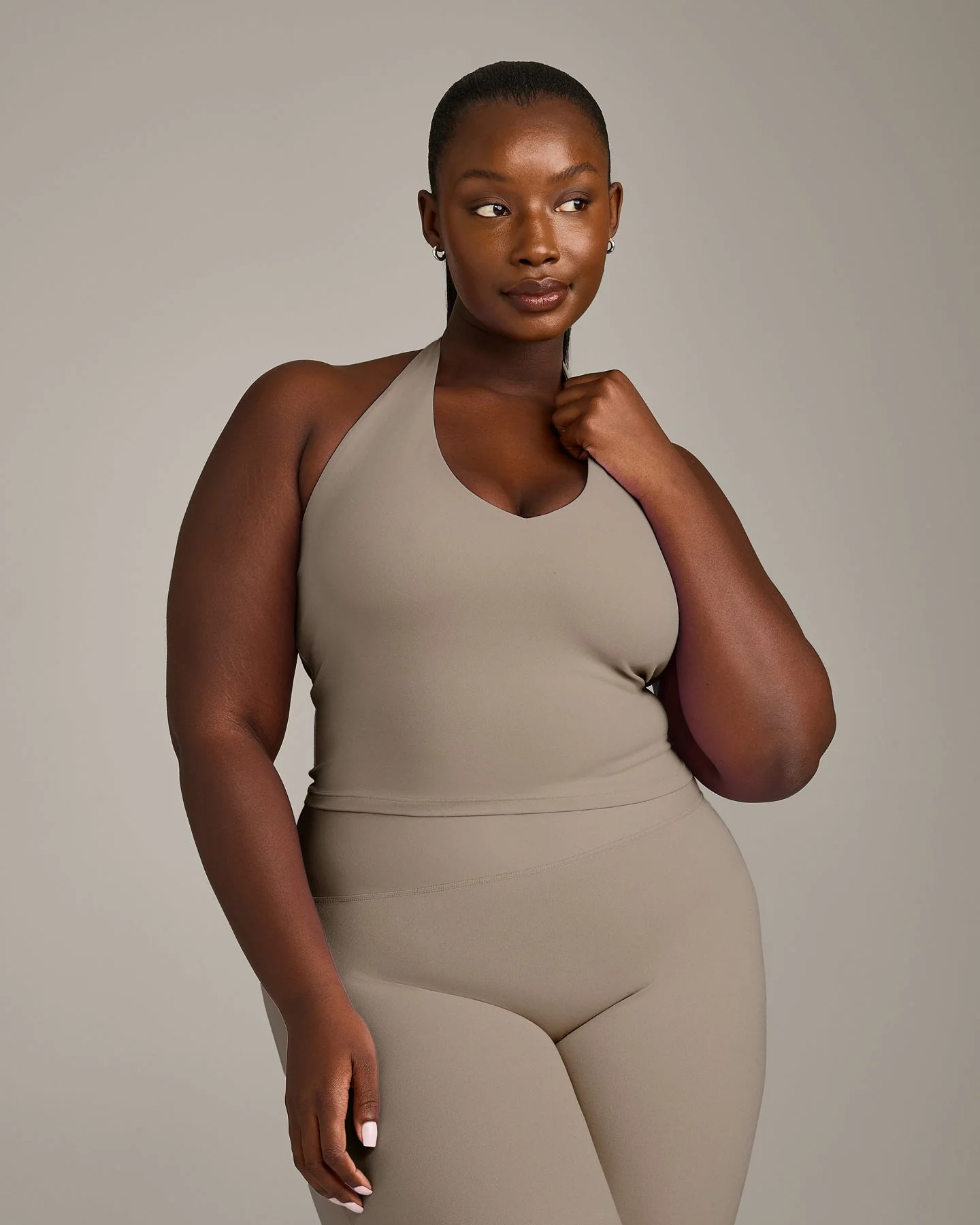 SoftMotion™ Halter Neck Mid Tank Top with Built in Bra Shelf with Gray Logo 
 Minky | Oner Active (UK / US)