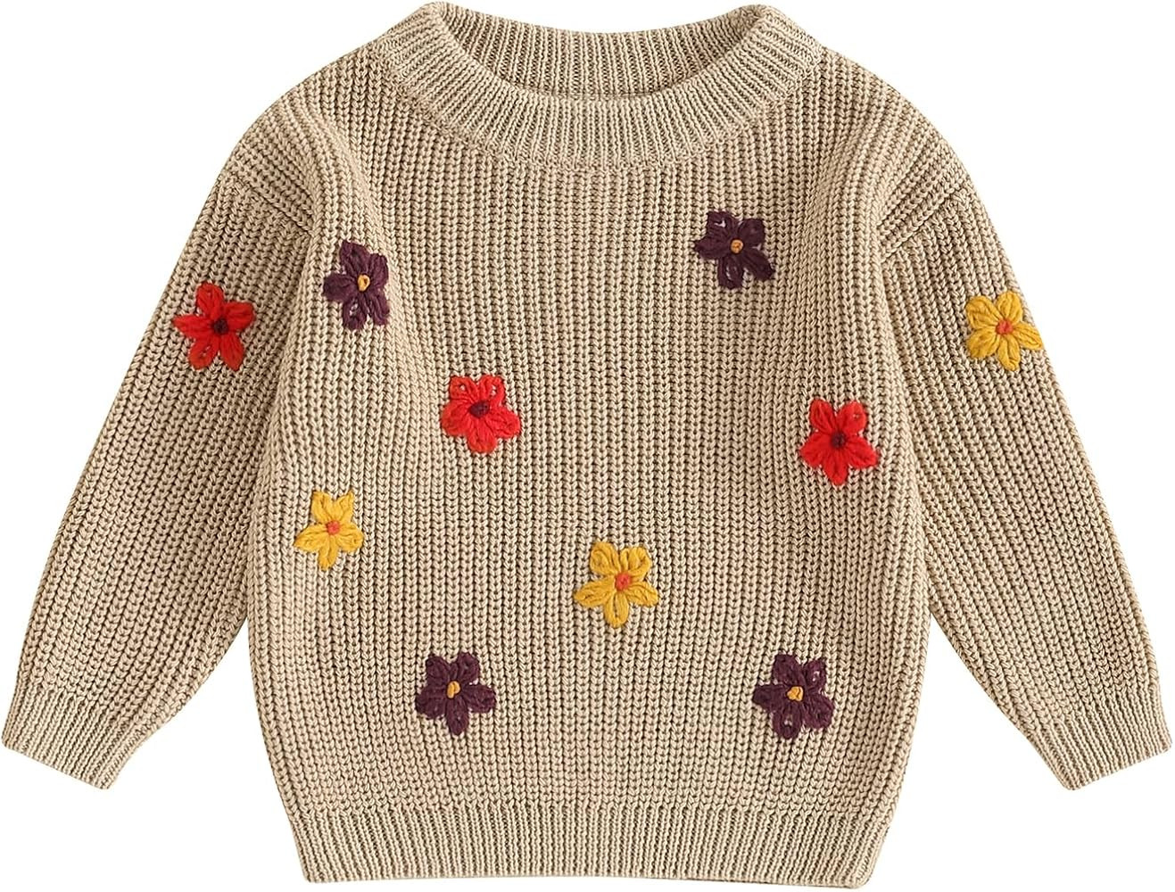 Baby Girl Boy Toddler Knit Sweater Cute Flower Round Neck Long Sleeve Pullover Oversized Sweatshi... | Amazon (US)