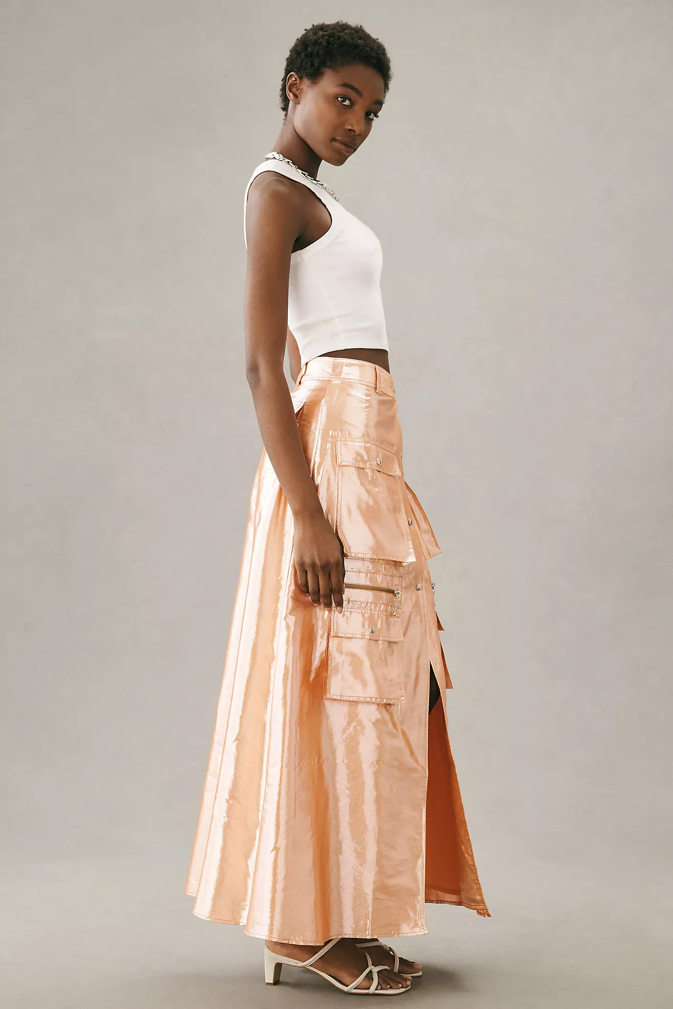 Let Me Be Metallic Cargo Maxi Skirt | Anthropologie (US)