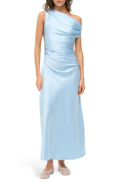 STAUD Phare One-Shoulder Stretch Silk Midi Dress in Cloud at Nordstrom, Size 2 | Nordstrom