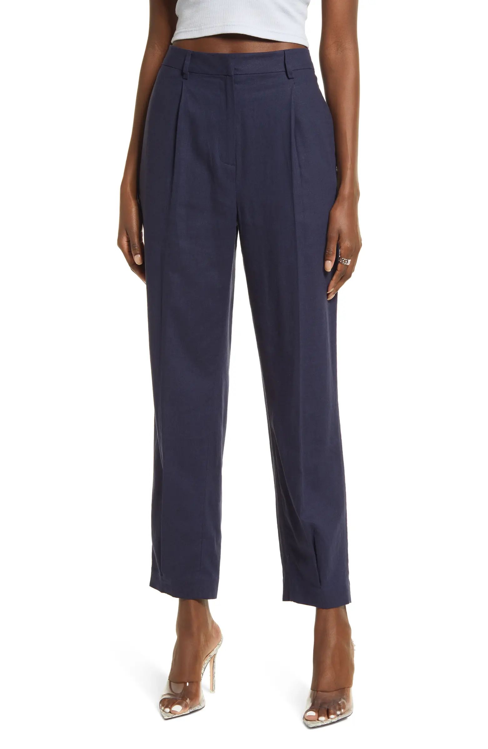 Open Edit Relaxed Fit Linen Blend Pants | Nordstrom | Nordstrom