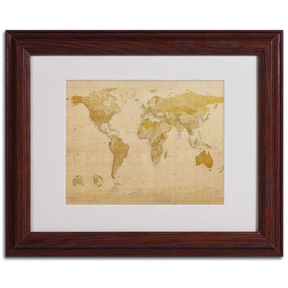 Trademark Fine Art 11 in. x 14 in. World Map Antique Framed Matted Art, Multi | The Home Depot