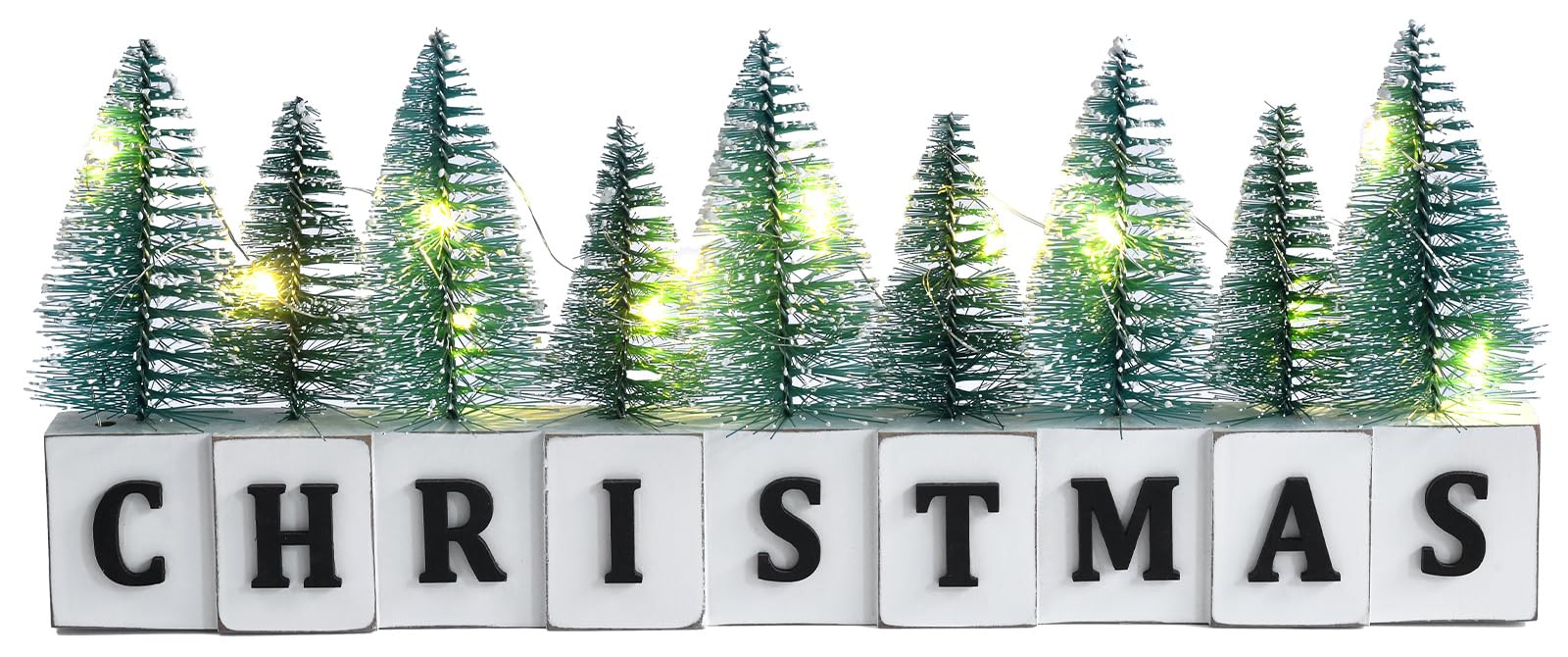 LED Lighted Christmas Tree Tabletop Decoration, Rustic Wooden Christmas Decor with Mini Trees, Xmas Sign Block Table Farmhouse Winter Holiday Centerpiece for Indoor Mantel, Shelf (Green) | Amazon (US)