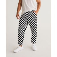 Black White Checkered Men Track Pants, Racing Check Zip Pockets Quick Dry Mesh Lining Lightweight Festival Elastic Waist Windbreaker Joggers | Etsy (US)
