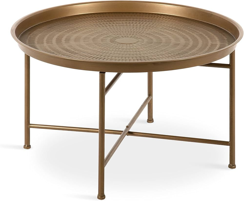 Kate and Laurel Mahdavi Boho-Chic Hammered Metal Tray Coffee Table, Dark Gold | Amazon (US)