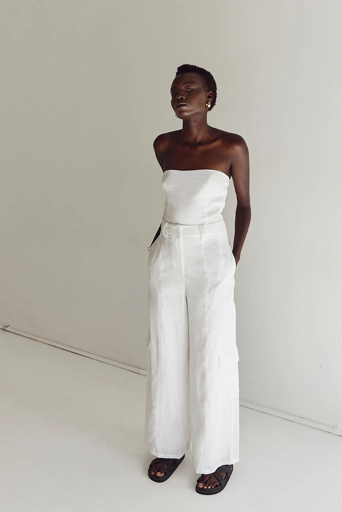 LILY WHITE LINEN STRAPLESS TOP | DISSH