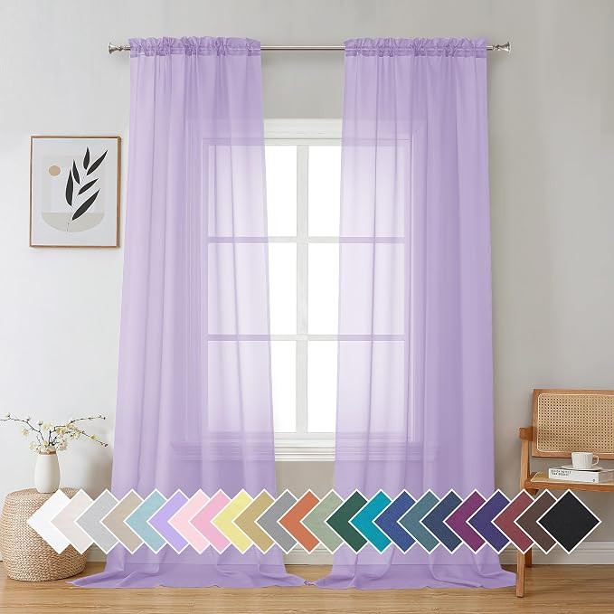 Light Purple Sheer Curtain Panels Pair Sold 96 Inch Length, Light Filtering Window Curtain Drapes... | Amazon (US)