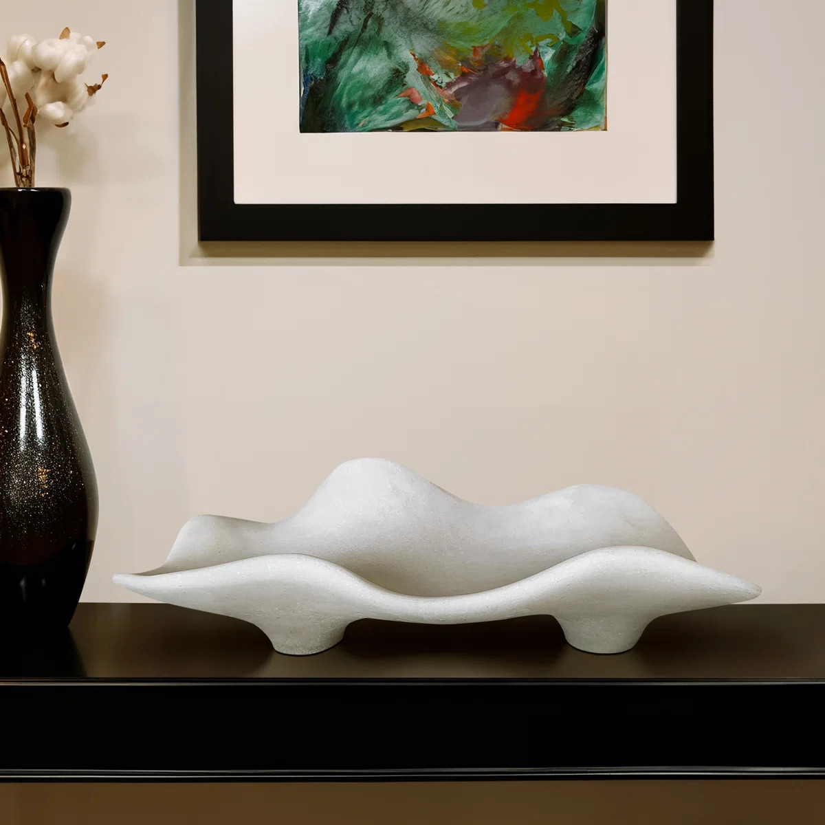 Modern White Resin Decorative Tray - 20" Sculptural Wavy Display Plate for Home & Office - Minima... | Wayfair North America