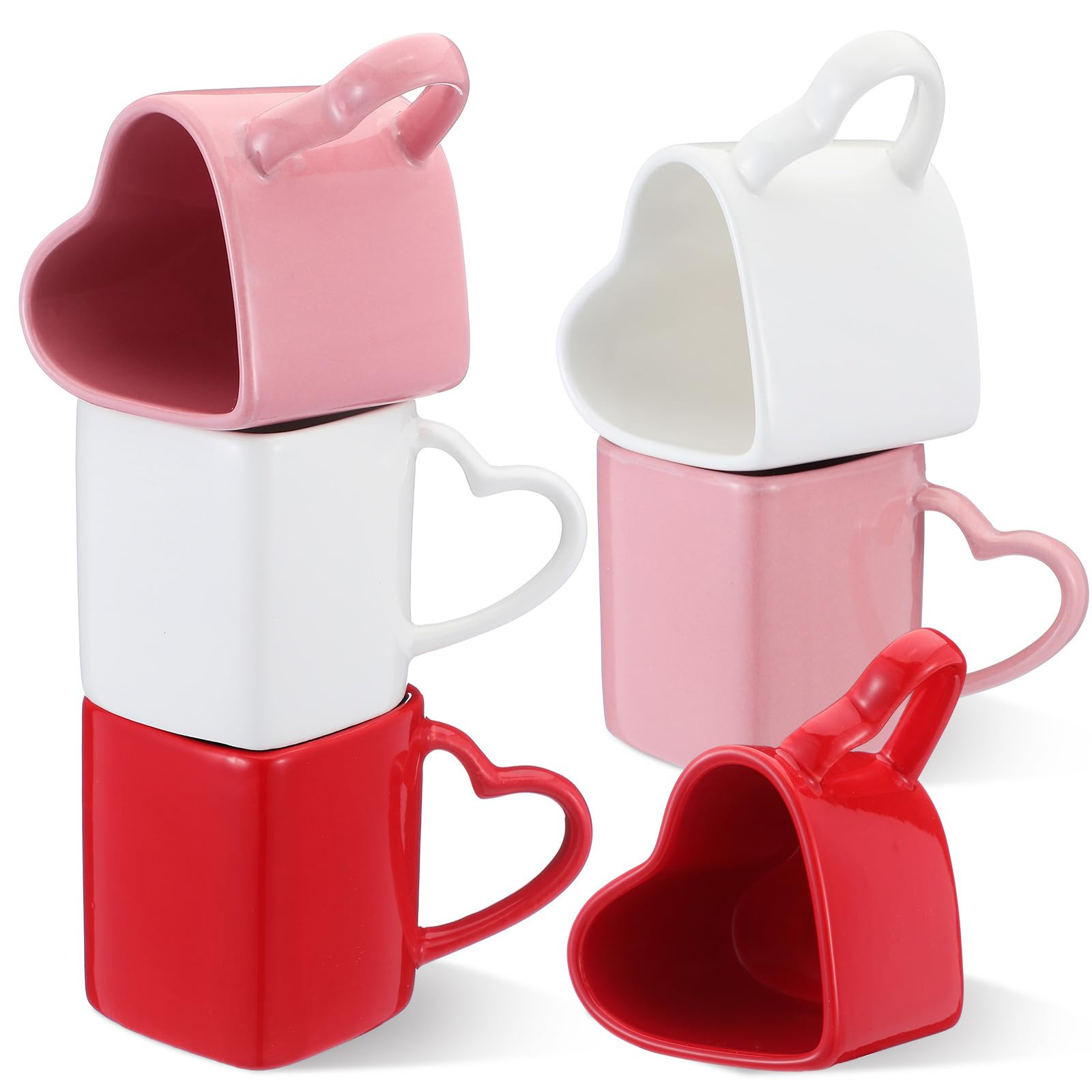Domensi 6 Pcs Valentines Day Heart Shaped Mugs Ceramic Red Heart Coffee Cup 11.8 oz Valentine Lov... | Amazon (US)