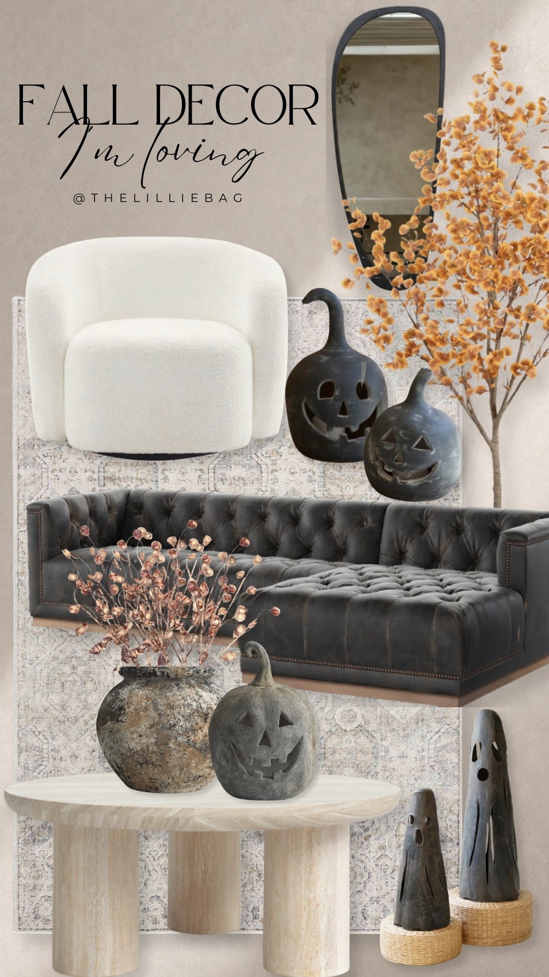 Fall decor I’m loving right now 🖤🍂 Moody pumpkins, warm autumn stems + neutral furniture that can stay out way beyond the season. I love mixing a few Halloween touches into everyday home decor so it still feels elevated and cozy instead of overly themed. Which piece is your favorite?!

fall home decor, fall decor 2026, Halloween decor, neutral Halloween decor, elevated Halloween decor, cozy fall home, autumn home decor, fall living room, fall furniture, neutral home decor, moody home decor, fall stems, pumpkin decor, Halloween pumpkins, fall decorating ideas, cozy home inspiration

#LTKHome #LTKActive