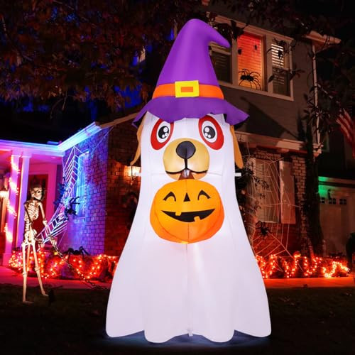 GOOSH 6.2 FT Halloween Inflatables Dog Outdoor Decorations Blow Up Yard Cute Puppy Ghost with Pumpkin with Built-in LEDs for Indoor Party Garden Lawn Holiday Decor | Amazon (US)