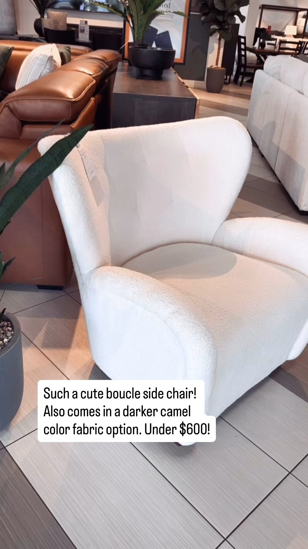 Such a cute light cream boucle side chair. Small scale, so perfect for a smaller space. Also comes in a camel color fabric option. Perfect for a living room or bedroom. 

This one is under $600 at Ashley Home Store. 👍🏻

#LTKHome #LTKSaleAlert