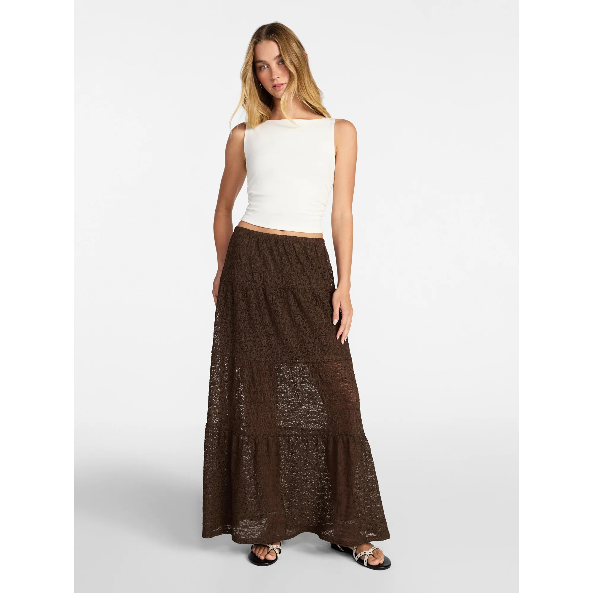 No Boundaries Lace Tiered Maxi Skirt, Women's XXS-XXL | Walmart (US)