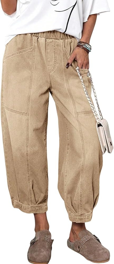 Womens Wide Leg Jeans Plus Size Casual Washed Loose Fit Drawstring Waist Jeans | Amazon (US)