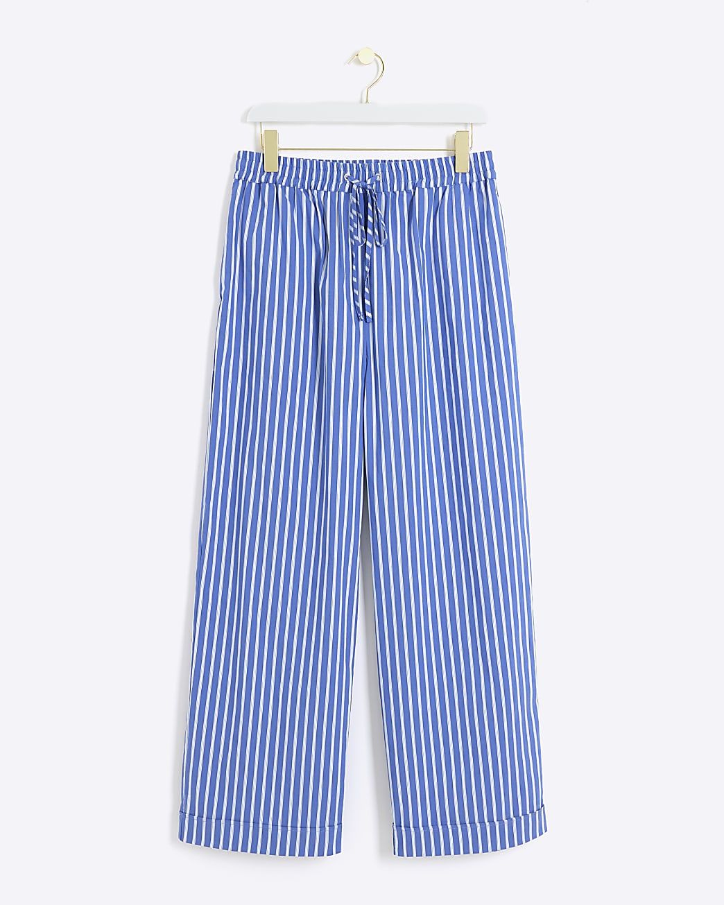 Blue stripe poplin pull on trousers | River Island (UK & IE)