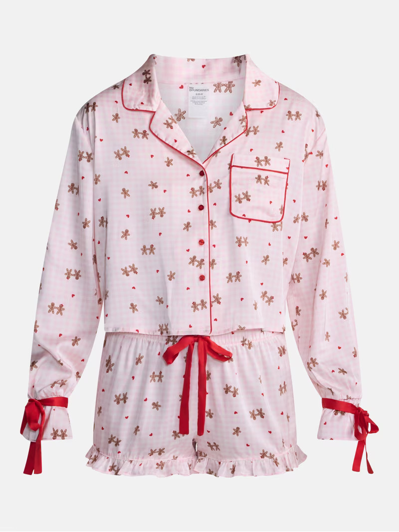 No Boundaries Holiday Satin Top and Shorts Sleepwear Set, 2 Piece, Women's XS-XXL | Walmart (US)