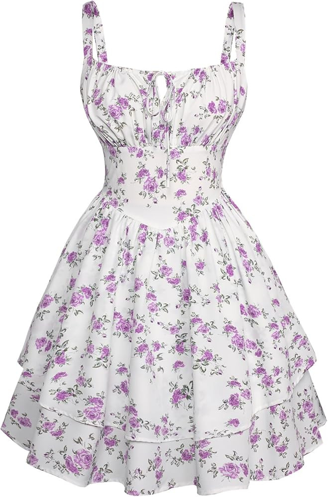 Scarlet Darkness Floral Corset Dress for Women Ruffle Mini Dress Summer Sundress | Amazon (US)
