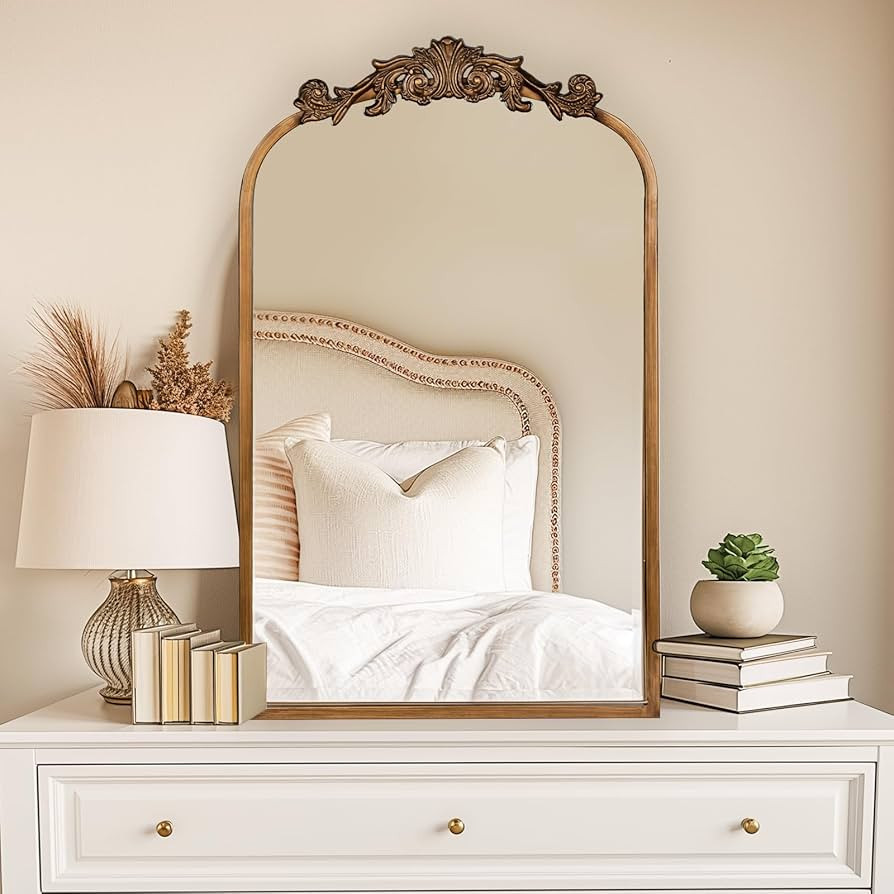 USHOWER 19" x 31" Gold Vintage Mirror for Wall, Antique Baroque Mirror with Ornate Frame, Gold Ar... | Amazon (US)