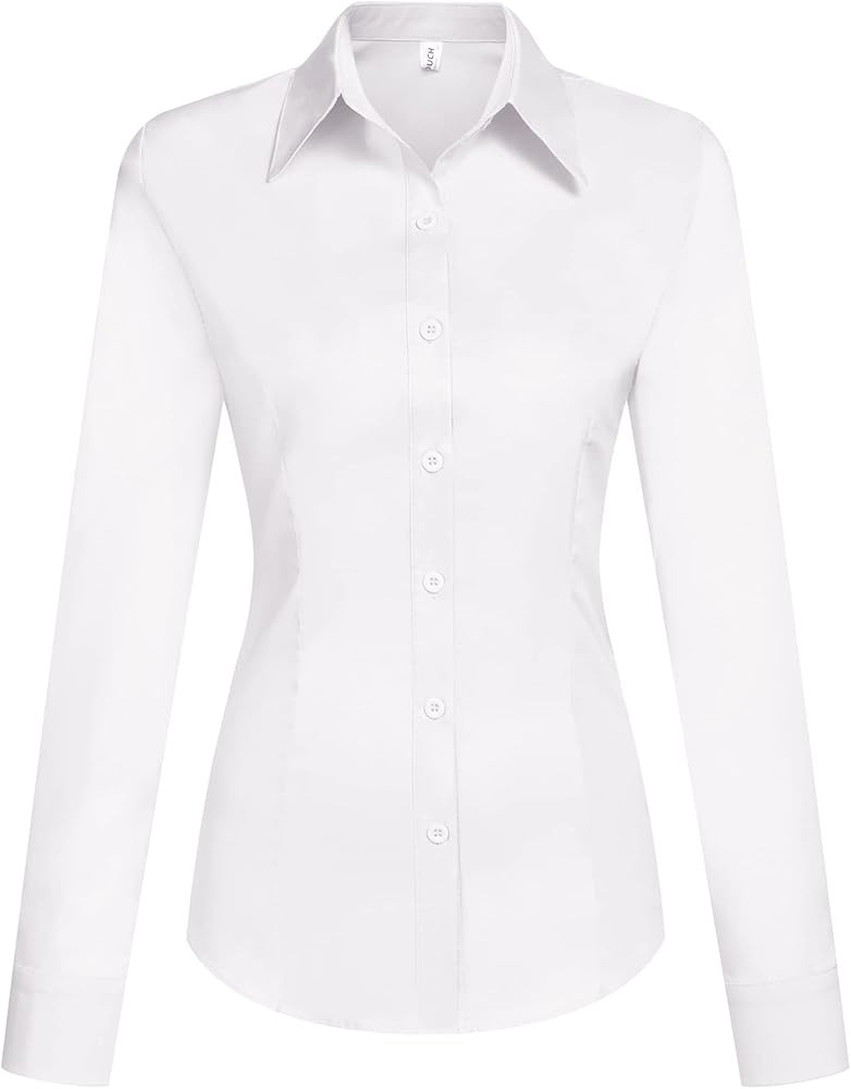 Hotouch Womens Basic Button Up Shirt Long Sleeve Stretch Button Down Shirts Slim Fit Dress Shirt | Amazon (US)