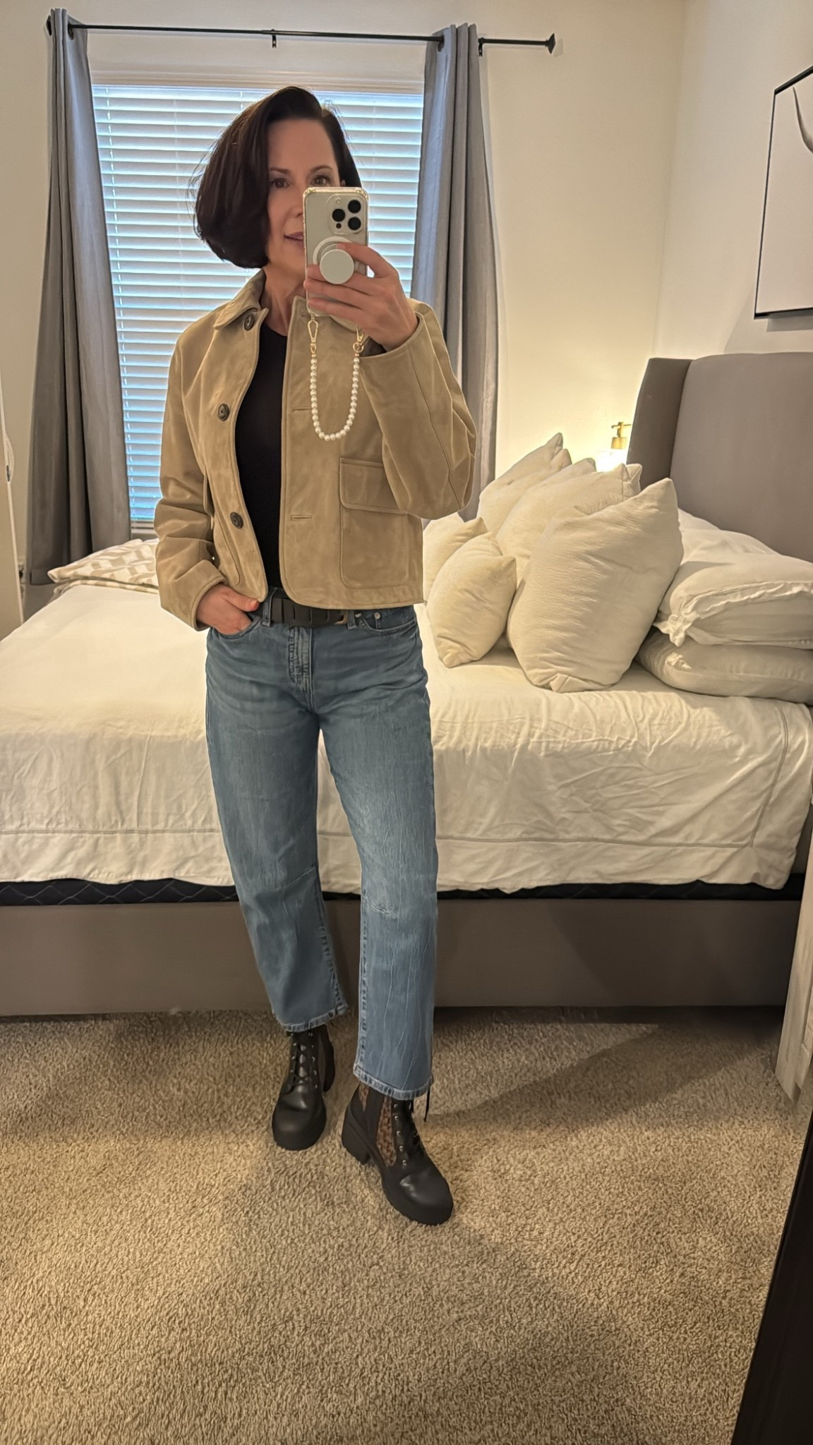 Genuine suede jacket. Long sleeve tee. Barrel jeans. Combat boots. Weekend wear. Spring outfit. 

#LTKMidsize #LTKSaleAlert #LTKOver40