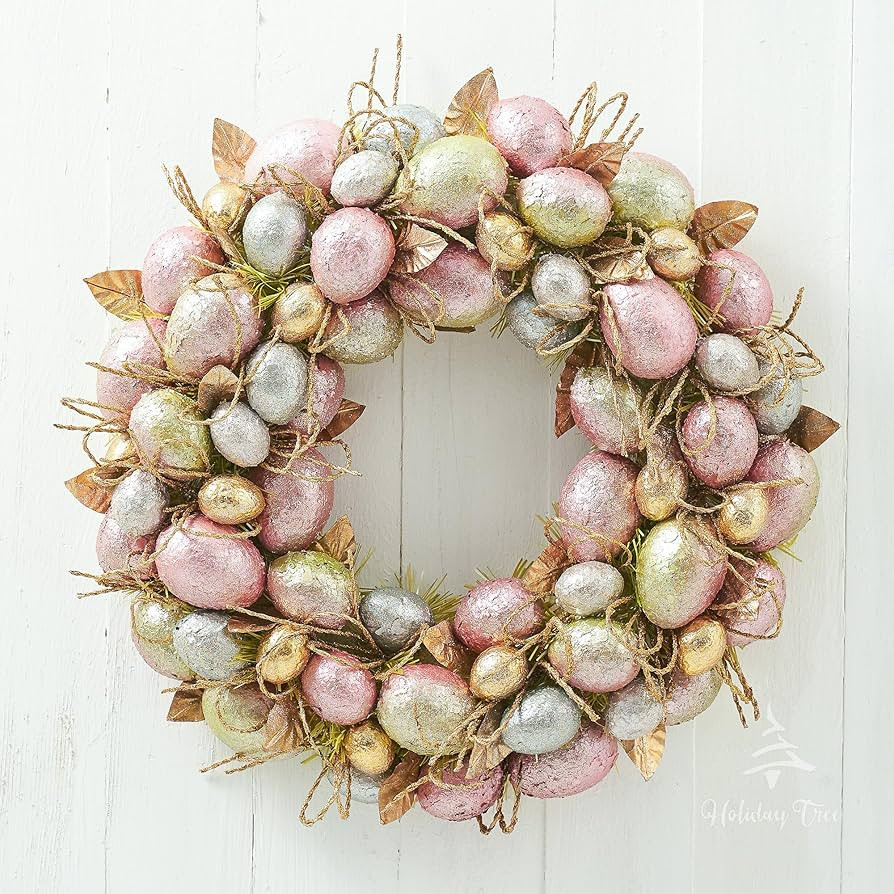 Easter Wreath for Front Door - Handmade Easter Egg Wreath for Wall, Mantle, Front Door Outside & ... | Amazon (US)