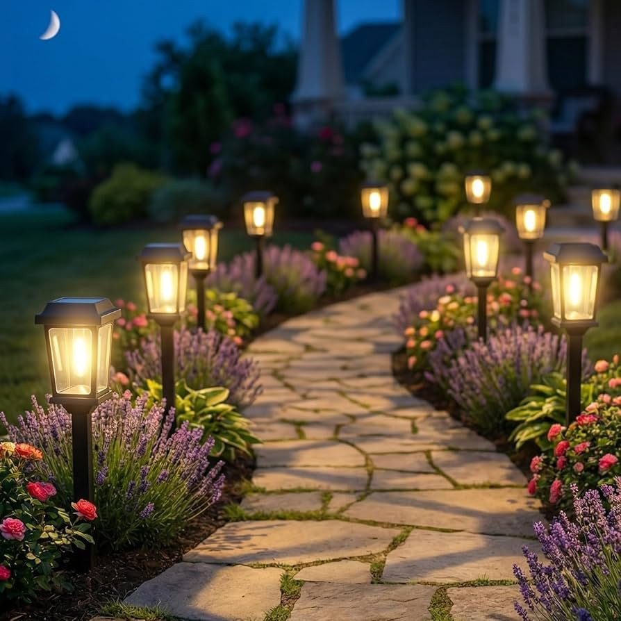 12 Pack Solar Lights Outdoor, Modern Solar Pathway Lights Outdoor, Waterproof Auto On/Off Garden ... | Amazon (US)