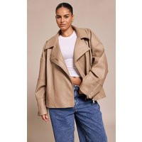 Plus Taupe Faux Leather Oversized Biker Jacket | PrettyLittleThing UK