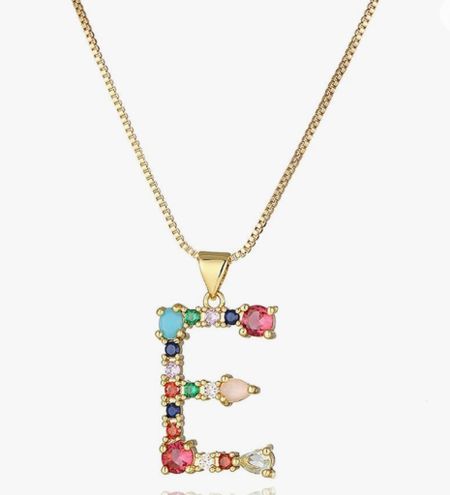 Adorable initial necklace. So unique with all the different colored gems. Looks beautiful stacked with other necklaces.

#amazon #amazonjewelry 

#LTKstyletip #LTKover40