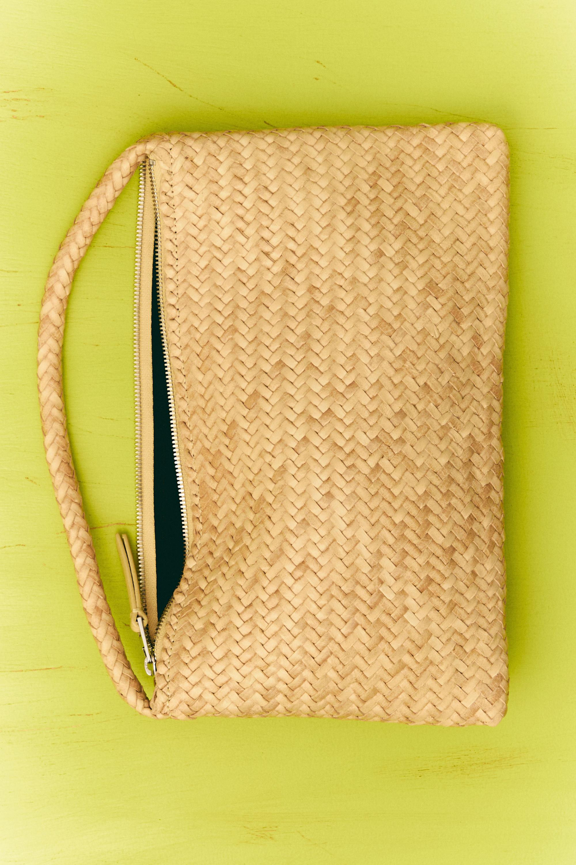 Nappa leather woven croissant bag | Massimo Dutti UK