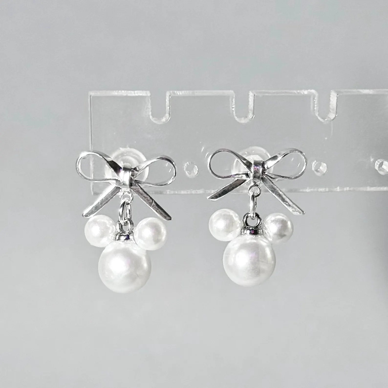 Bow Mickey Pearl Drop Earrings | Stainless Steel, Hypoallergenic | Etsy (Global)