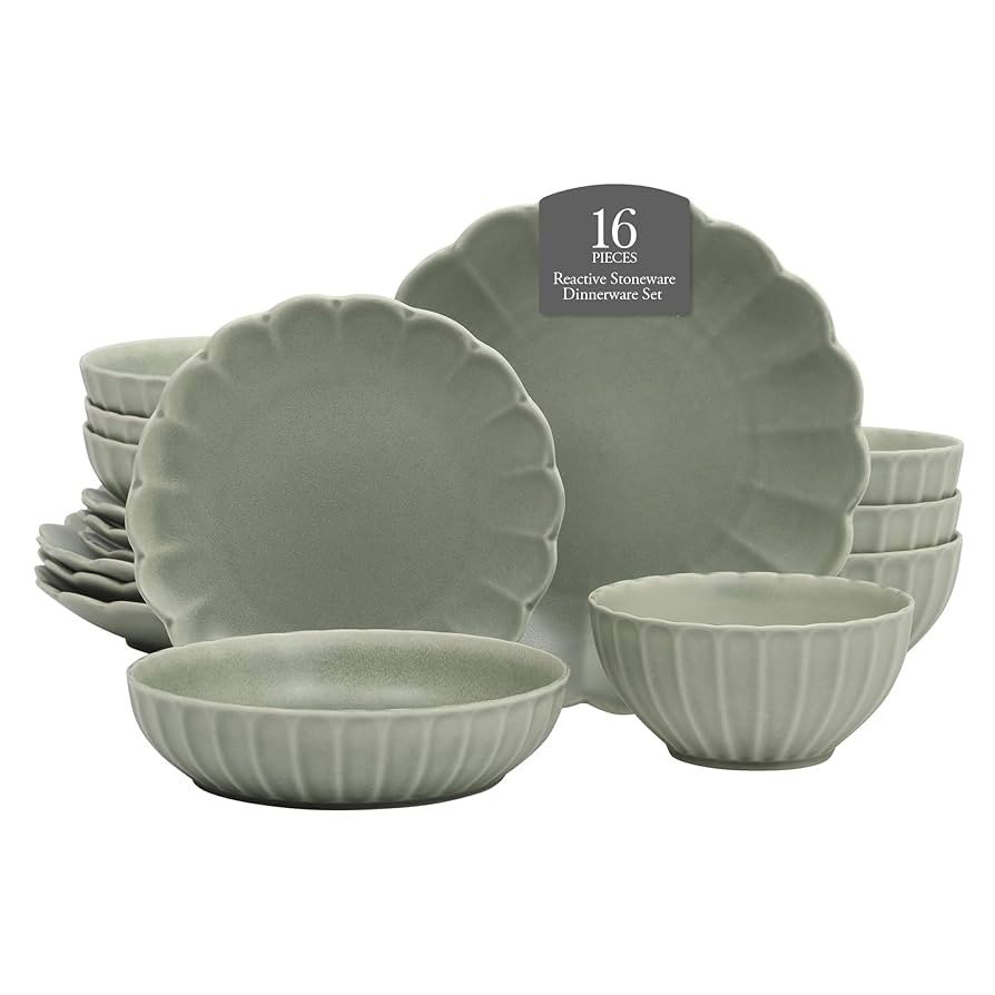 Gibson Elite Malibu Shore 16 Piece Scallop Stoneware Reactive Glaze (Service for 4) Ceramic Plate... | Amazon (US)