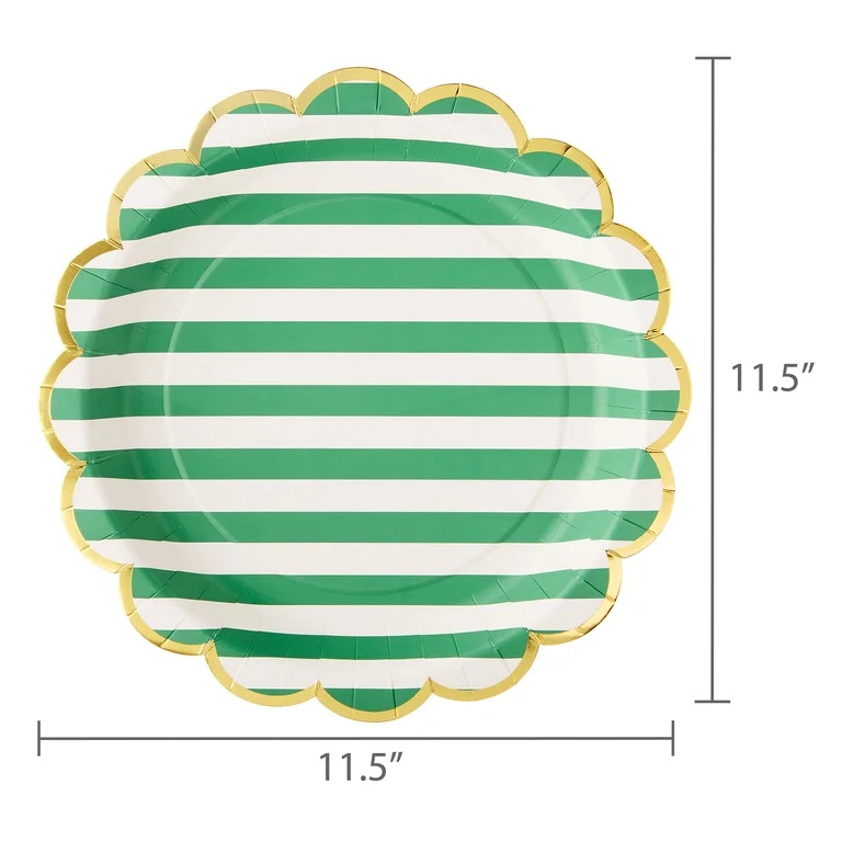 Green and White Stripe Disposable Paper Plates, 11.5", 8 Count, Easter by Way To Celebrate | Walmart (US)