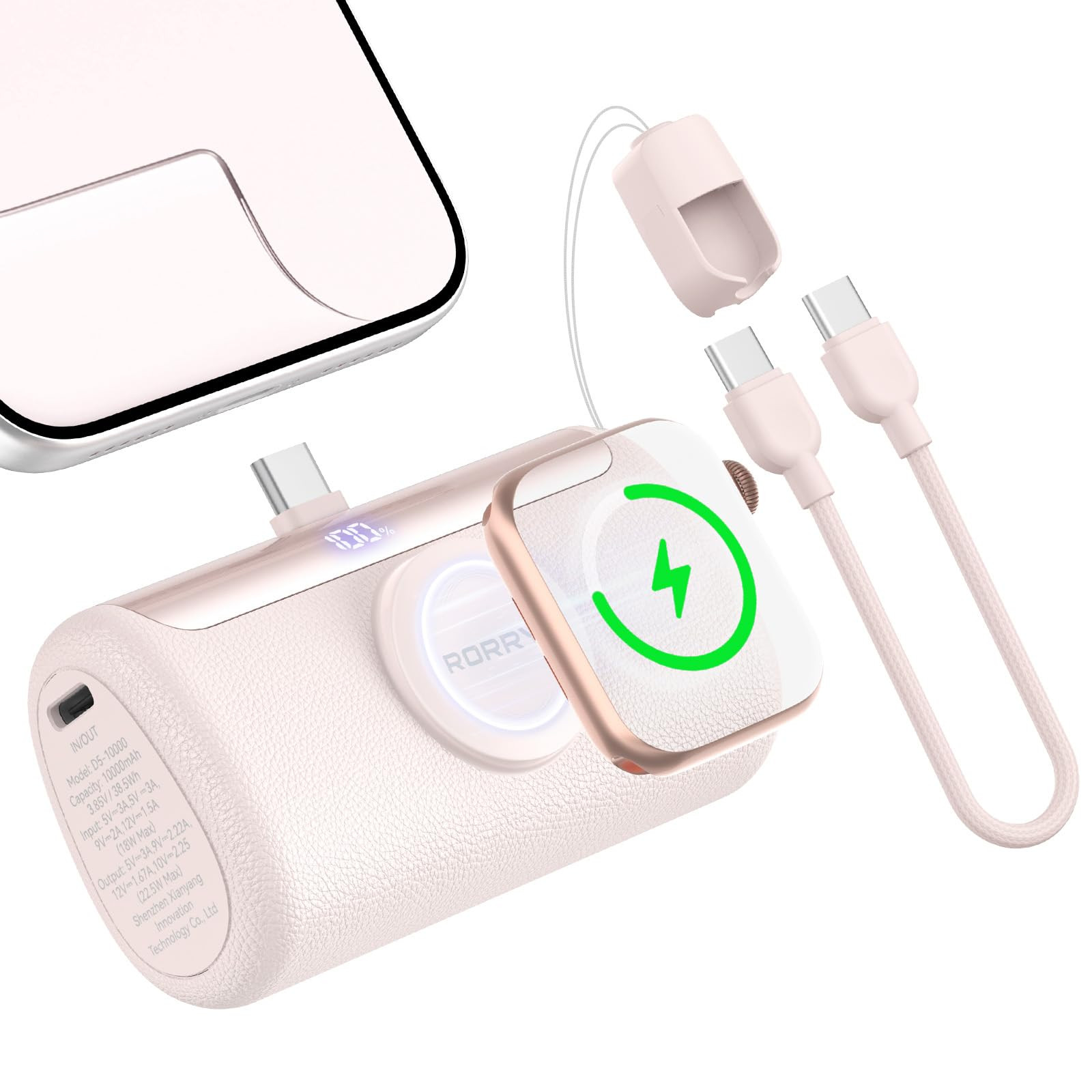 RORRY PalmGo Portable Charger, 10000mAh PD 22.5W Fast Charging Mini Power Bank with Built-in USB ... | Amazon (US)