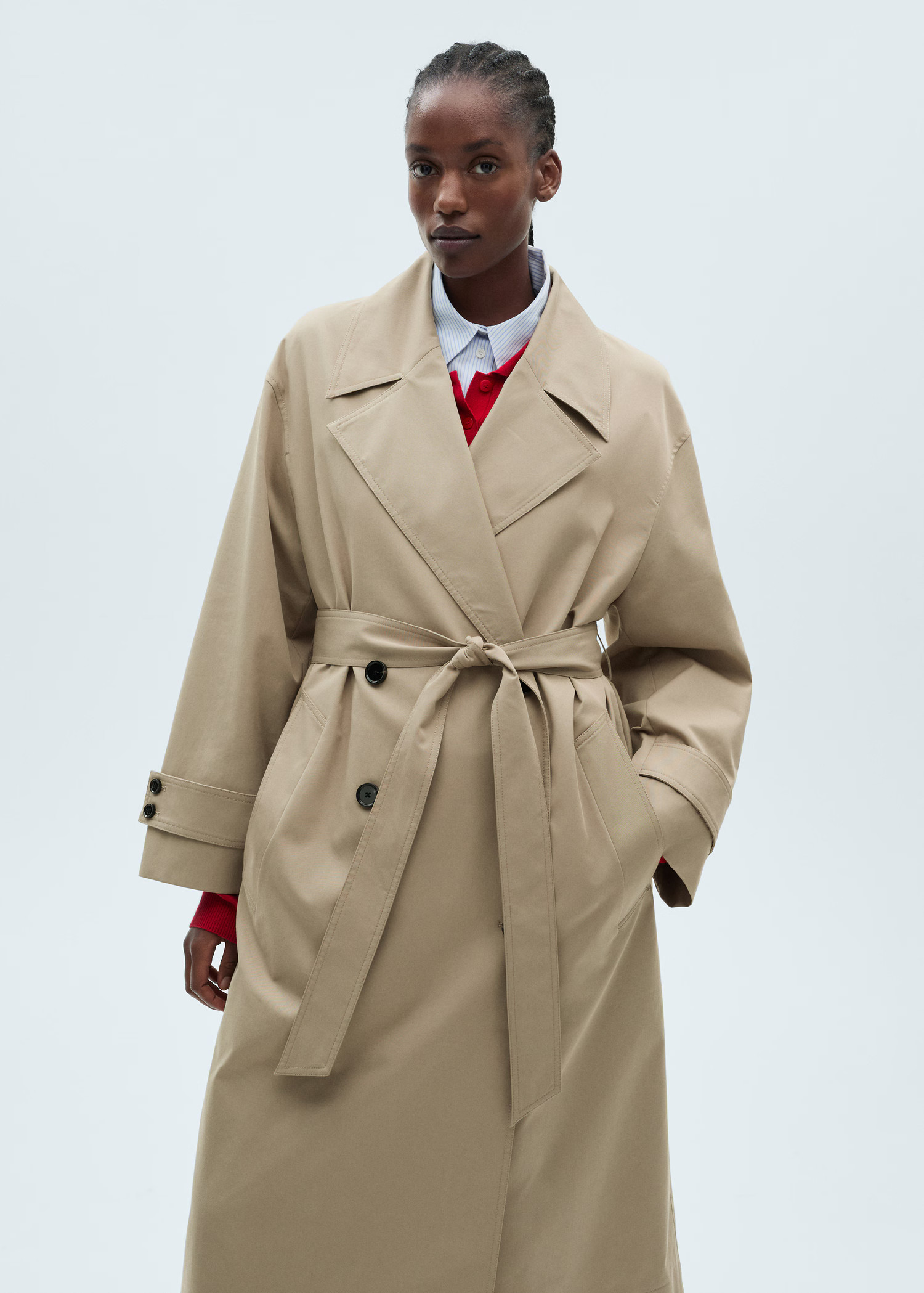Long oversized double-breasted trench coat - Women | MANGO United Kingdom | MANGO (UK)