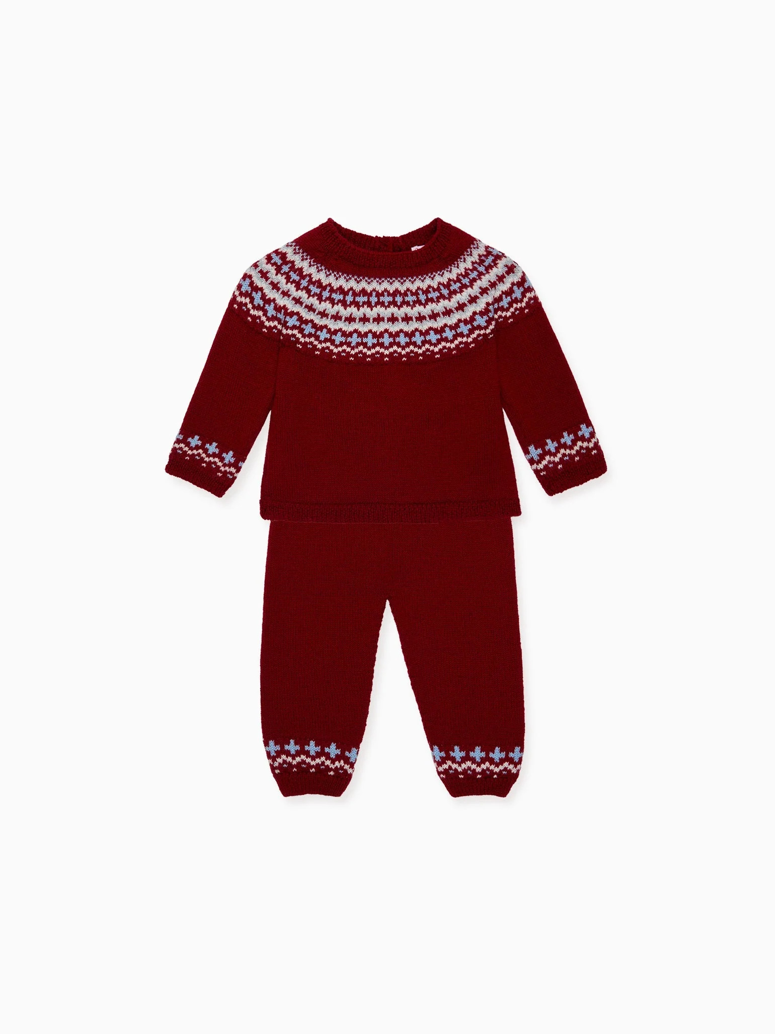 Burgundy Lyle Merino Fair Isle Baby Knitted Set | La Coqueta (US)