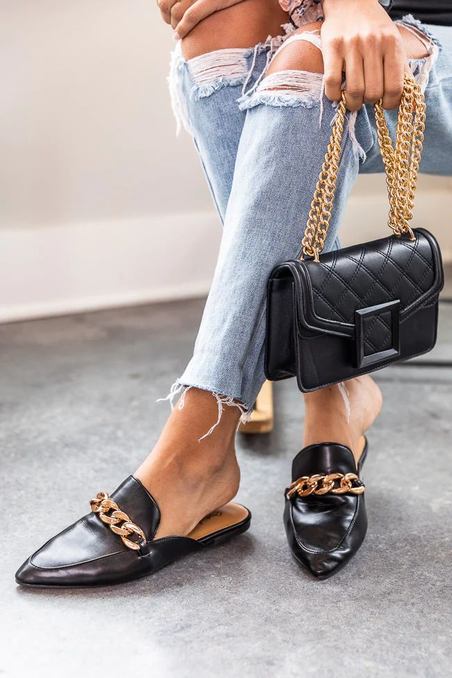 Arlette Black Large Chain Leather Mules FINAL SALE | The Pink Lily Boutique