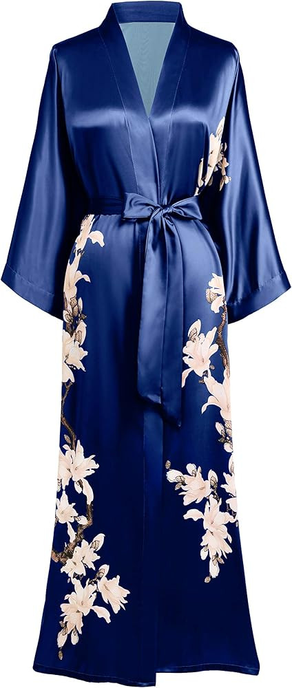 BABEYOND Kimono Robe Cover up Long Floral Satin Sleepwear Silky Bathrobe Bachelorette Robe | Amazon (US)