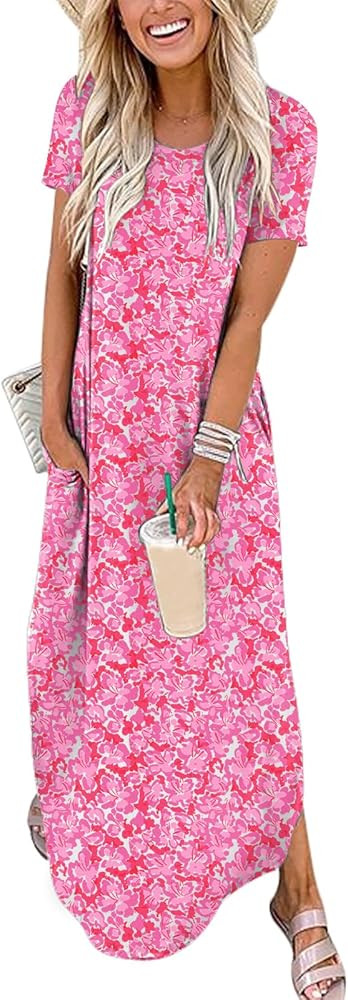 ANRABESS Women's Summer Casual Loose Short Sleeve Long T Shirt Dress Split Maxi Beach Sundress Tr... | Amazon (US)