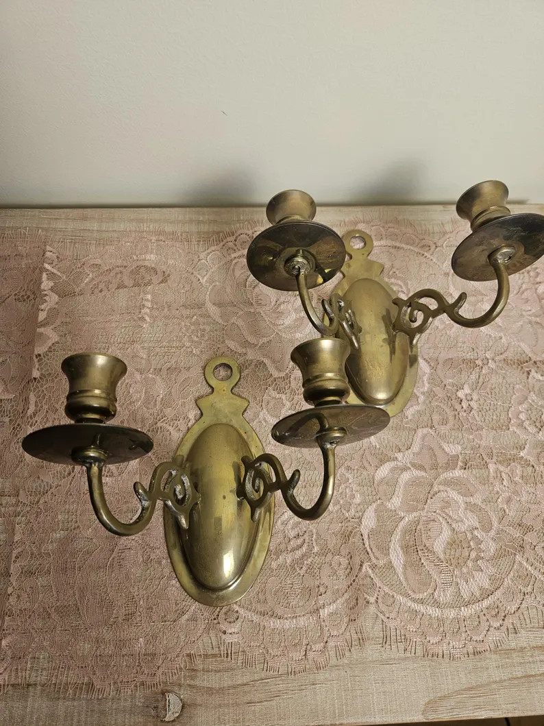 Vintage pair of Brass double-arm wall sconces | Etsy (Global)