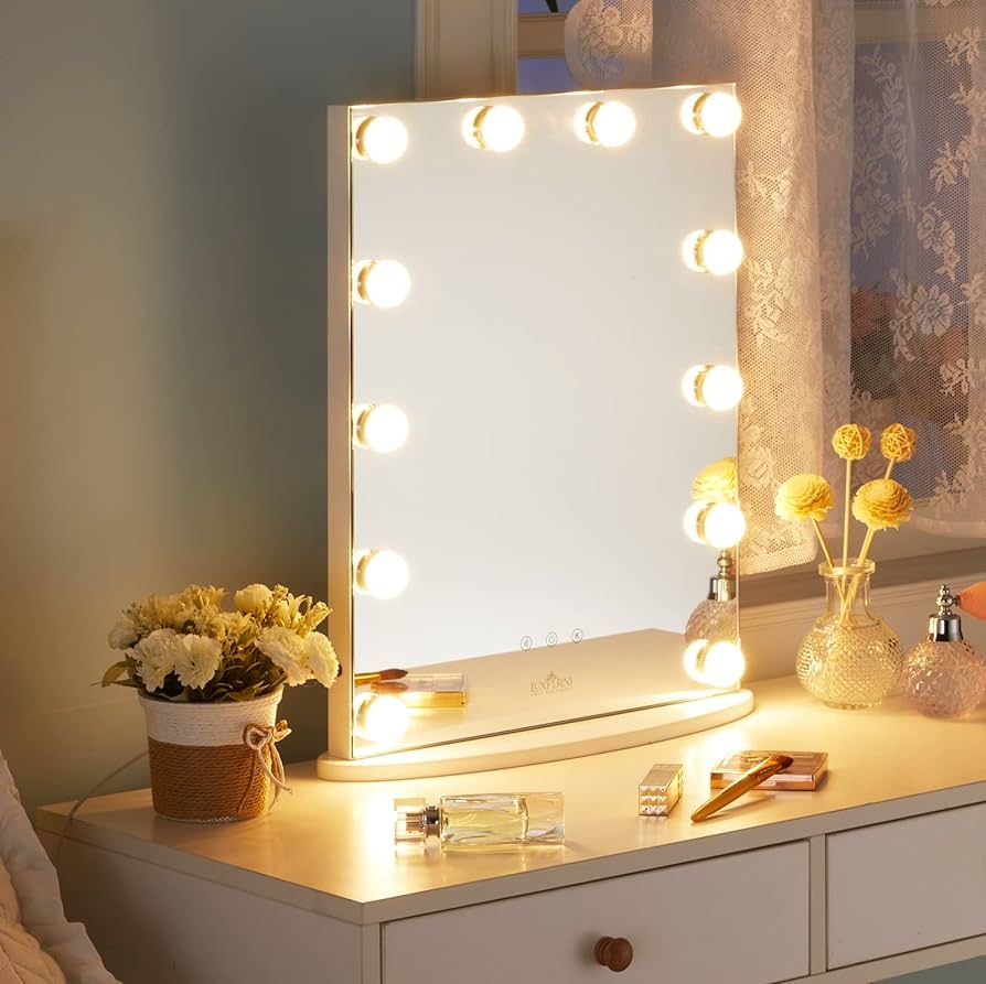 LUXFURNI Vanity Tabletop Hollywood Makeup Mirror w/USB-Powered Dimmable Light, Touch Control, 12 ... | Amazon (US)