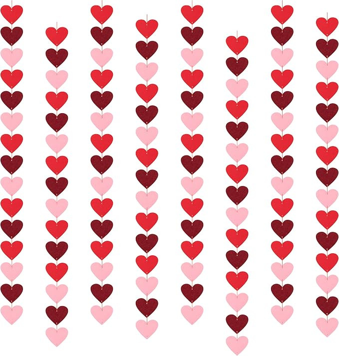 MALLMALL6 120Pcs Hearts Felt Garland Valentine's Day Heart Banner Pink Red Wine Red 3 Colors Hang... | Amazon (US)