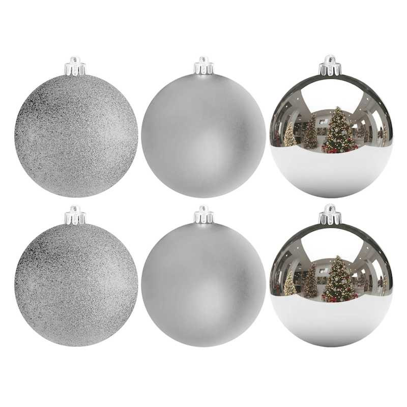 6-Count Silver Mix Shatterproof Ornaments, 100mm | At Home