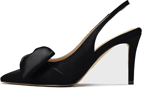 Women's Slingback Pumps Bow Pointed Toe Pumps with Elasticated Strap Pumps for Women 3.3" High He... | Amazon (US)