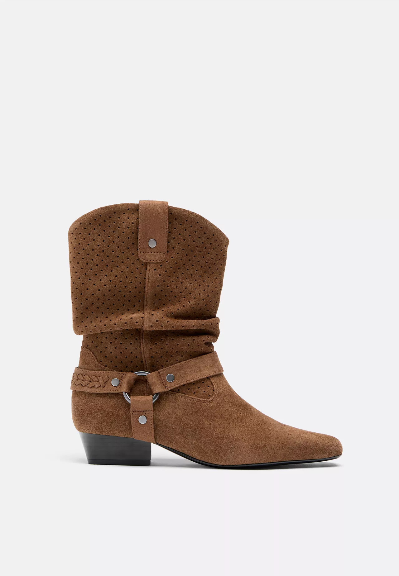 Slouchy cowboylaarzen van opengewerkt leer - Imitatieleer voor dames | Stradivarius Netherlands | Stradivarius (NL)