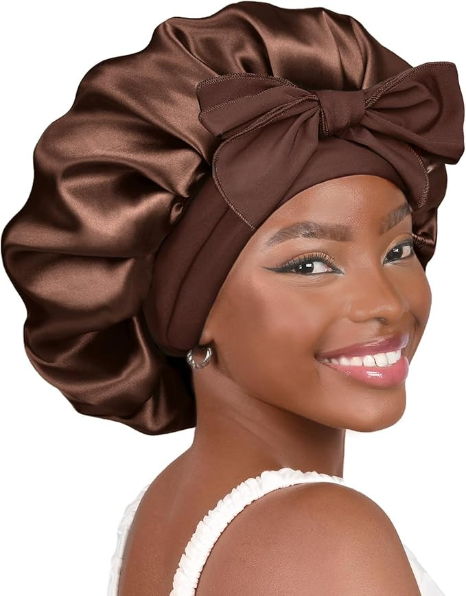 YANIBEST Silk Bonnet for Sleeping Women Satin Bonnet Double Layer Satin Lined Hair Bonnet with Ti... | Amazon (US)