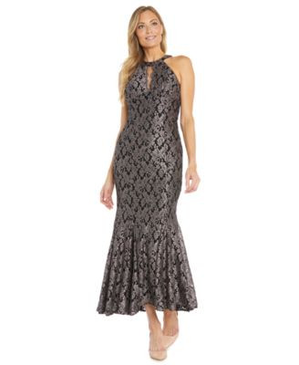 R & M Richards Petite Long Glitter Sleeveless Lace Dress - Macy's | Macy's