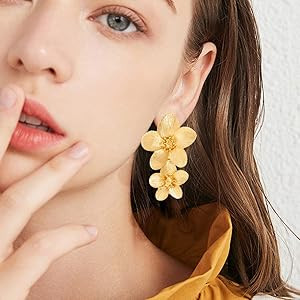 Large Flower Earrings for Women - Metal Flower Earrings, Chic Flower Statement Earrings, Great fo... | Amazon (US)